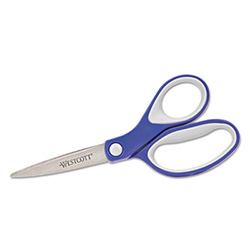 KleenEarth Soft Handle Scissors, 7" Long, 2.25" Cut Length, Straight Blue/Gray Handle