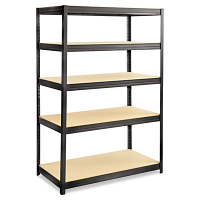 Boltless Steel/Particleboard Shelving, Five-Shelf, 48w x 24d x 72h, Black