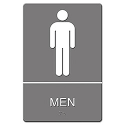 ADA Sign, Men Restroom Symbol w/Tactile Graphic, Molded Plastic, 6 x 9, Gray