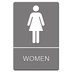 ADA Sign, Women Restroom Symbol w/Tactile Graphic, Molded Plastic, 6 x 9, Gray