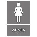 ADA Sign, Women Restroom Symbol w/Tactile Graphic, Molded Plastic, 6 x 9, Gray