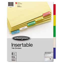 Insertable Tab Dividers, 3-Hole Punched, 5-Tab, 11 x 8.5, Buff, Assorted Tabs, 1 Set