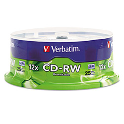 CD-RW Rewritable Disc, 700 MB/80 min, 12x, Spindle, Silver, 25/Pack