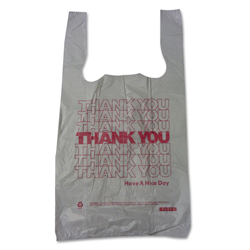 Plastic Thank-You T-Sack, Thank You - Have a Nice Day Labeling, Cut-Out Handles, 4" x 6" x 15", White/Red, 2,000/Carton