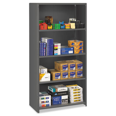 CLOSED COMMERCIAL STEEL SHELVING, FIVE-SHELF, 36W X 18D X 75H, MEDIUM GRAY