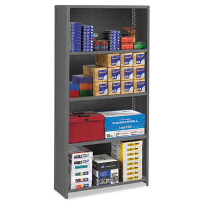 Closed Commercial Steel Shelving, Five-Shelf, 36w x 12d x 75h, Medium Gray