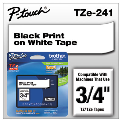 TZe Standard Adhesive Laminated Labeling Tape, 0.7" x 26.2 ft, Black on White