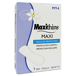 Maxithins Vended Sanitary Napkins #4, Maxi, 250 Individually Boxed Napkins/Carton