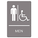 ADA Sign, Men Restroom Wheelchair Accessible Symbol, Molded Plastic, 6 x 9, Gray