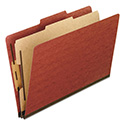 Four-Section Pressboard Classification Folders, 2" Expansion, 1 Divider, 4 Fasteners, Legal Size, Red Exterior, 10/Box