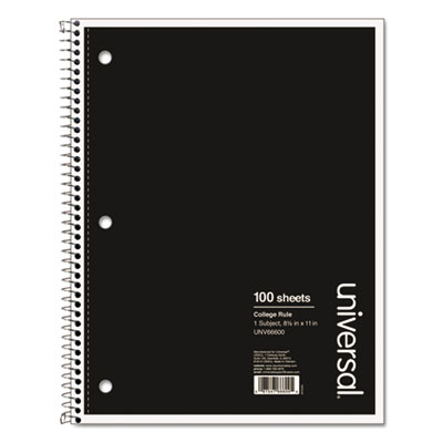 Wirebound Notebook, 1-Subject, Medium/College Rule, Black Cover, (100) 11 x 8.5 Sheets