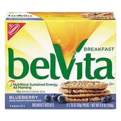 belVita Breakfast Biscuits, 1.76 oz Pack, Blueberry, 8 Packs/Box, 8 Boxes/Carton