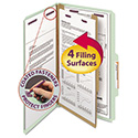 Pressboard Classification Folders, Four SafeSHIELD Fasteners, 2/5-Cut Tabs, 1 Divider, Legal Size, Gray-Green, 10/Box