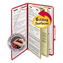 Six-Section Pressboard Top Tab Classification Folders, Six SafeSHIELD Fasteners, 2 Dividers, Legal Size, Bright Red, 10/Box