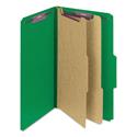 Six-Section Pressboard Top Tab Classification Folders, Six SafeSHIELD Fasteners, 2 Dividers, Legal Size, Green, 10/Box