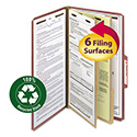 Recycled Pressboard Classification Folders, 2" Expansion, 2 Dividers, 6 Fasteners, Legal Size, Red Exterior, 10/Box