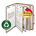 Recycled Pressboard Classification Folders, 3" Expansion, 3 Dividers, 8 Fasteners, Letter Size, Red Exterior, 10/Box