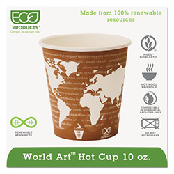 World Art Renewable and Compostable Hot Cups, 10 oz, Gray, 50/Pack, 20 Packs/Carton