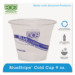 BlueStripe 25% Recycled Content Cold Cups, 9 oz, Clear/Blue, 50/Pack, 20 Packs/Carton