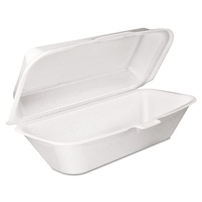 Foam Hinged Lid Container, Hoagie Container with Removable Lid, 5.3 x 9.8 x 3.3, White, 125/Bag, 4 Bags/Carton