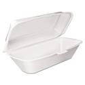 Foam Hinged Lid Container, Hoagie Container with Removable Lid, 5.3 x 9.8 x 3.3, White, 125/Bag, 4 Bags/Carton