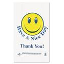 Smiley Face Shopping Bags, Thank You - Have a Nice Day Labeling, Cut-Out Handles, 11.5" x 6.5" x 21", White/Red, 900/Carton