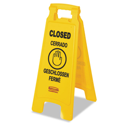 Multilingual "Closed" Sign, 2-Sided, 11 x 12 x 25, Yellow