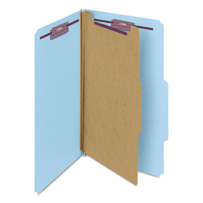 Four-Section Pressboard Top Tab Classification Folders, Four SafeSHIELD Fasteners, 1 Divider, Legal Size, Blue, 10/Box