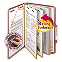 Pressboard Classification Folders, Eight SafeSHIELD Fasteners, 2/5-Cut Tabs, 3 Dividers, Legal Size, Red, 10/Box