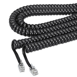 Coiled Phone Cord, Plug/Plug, 25 ft, Black