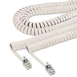 Coiled Phone Cord, Plug/Plug, 25 ft, Beige