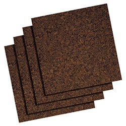 Cork Panels, 12" x 0.38" x 12", Brown, 4/Pack