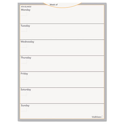 WallMates Self-Adhesive Dry Erase Weekly Planning Surfaces, 18 x 24, White/Gray/Orange Sheets, Undated