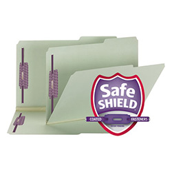 Recycled Pressboard Folders, Two SafeSHIELD Coated Fasteners, 2/5-Cut: Right, 2" Expansion, Legal Size, Gray-Green, 25/Box