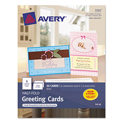 Half-Fold Greeting Cards with Matching Envelopes, Inkjet, 85 lb, 5.5 x 8.5, Matte White, 1 Card/Sheet, 20 Sheets/Box