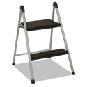 Folding Step Stool, 2-Step, 200 lb Capacity, 16.9" Working Height, Platinum/Black