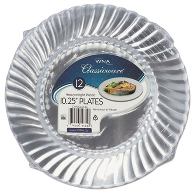 Classicware Plastic Dinnerware Plates, 10.25" dia, Clear, 12/Pack