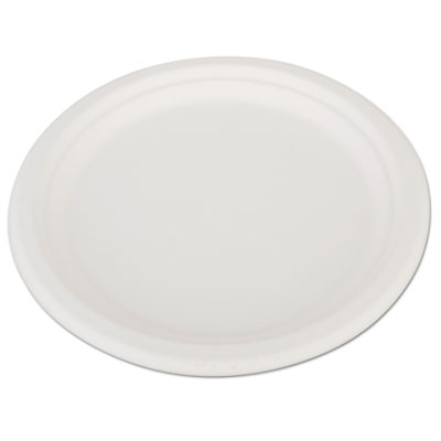 ChampWare Heavyweight Bagasse Dinnerware, Plate, 10" dia, White, 500/Carton