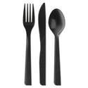 100% Recycled Content Cutlery Kit, Fork/Knife/Soup Spoon/Teaspoon6", Black, 250 Kits/Carton