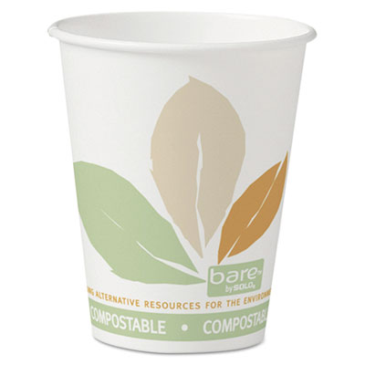 Bare Eco-Forward PLA Paper Hot Cups, 8 oz, White/Green/Orange, 50/Bag, 20 Bags/Carton