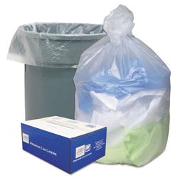 Can Liners, 56 gal, 16 mic, 43" x 48", Natural, 20 Bags/Roll, 10 Rolls/Carton