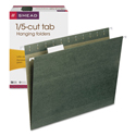 Hanging Folders, Letter Size, 1/5-Cut Tabs, Standard Green, 25/Box