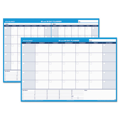 30/60-Day Undated Horizontal Erasable Wall Planner, 48 x 32, White/Blue Sheets, Undated