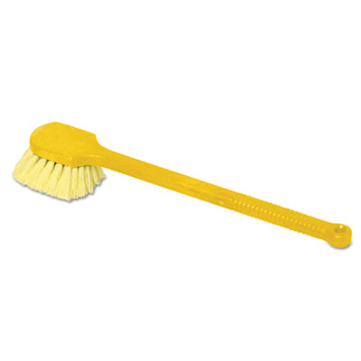 Long Handle Scrub, Yellow Synthetic Bristles, 20" Brush, 20" Gray Plastic Handle