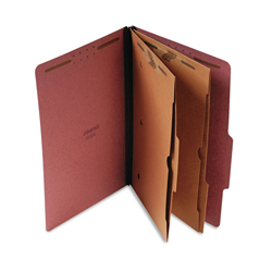 Six-Section Classification Folder with Pockets, 2" Expansion, 2 Dividers, 6 Fasteners, Legal Size, Red Exterior, 10/Box