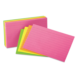 Ruled Neon Glow Index Cards, 5 x 8, Assorted, 100/Pack