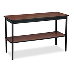 Utility Table with Bottom Shelf, Rectangular, 48w x 18d x 30h, Walnut/Black