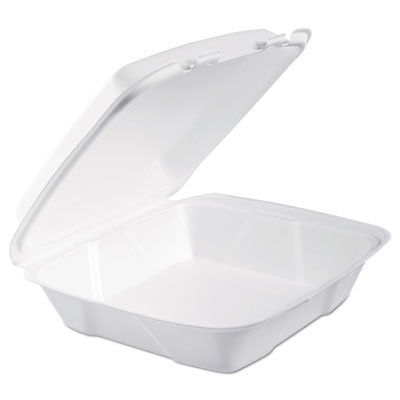 Foam Hinged Lid Containers, 9.01 x 9.4 x 3.1, White, 200/Carton