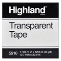 Transparent Tape, 1" Core, 0.5" X 36 Yds, Clear