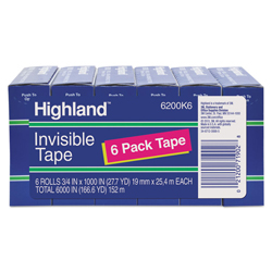 Invisible Permanent Mending Tape, 1" Core, 0.75" x 83.33 ft, Clear, 6/Pack